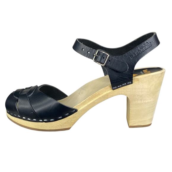Swedish Hasbeens Toffel Women's Black Leather Slingback Clog Sandal Size 39 US 9 - Picture 3 of 13